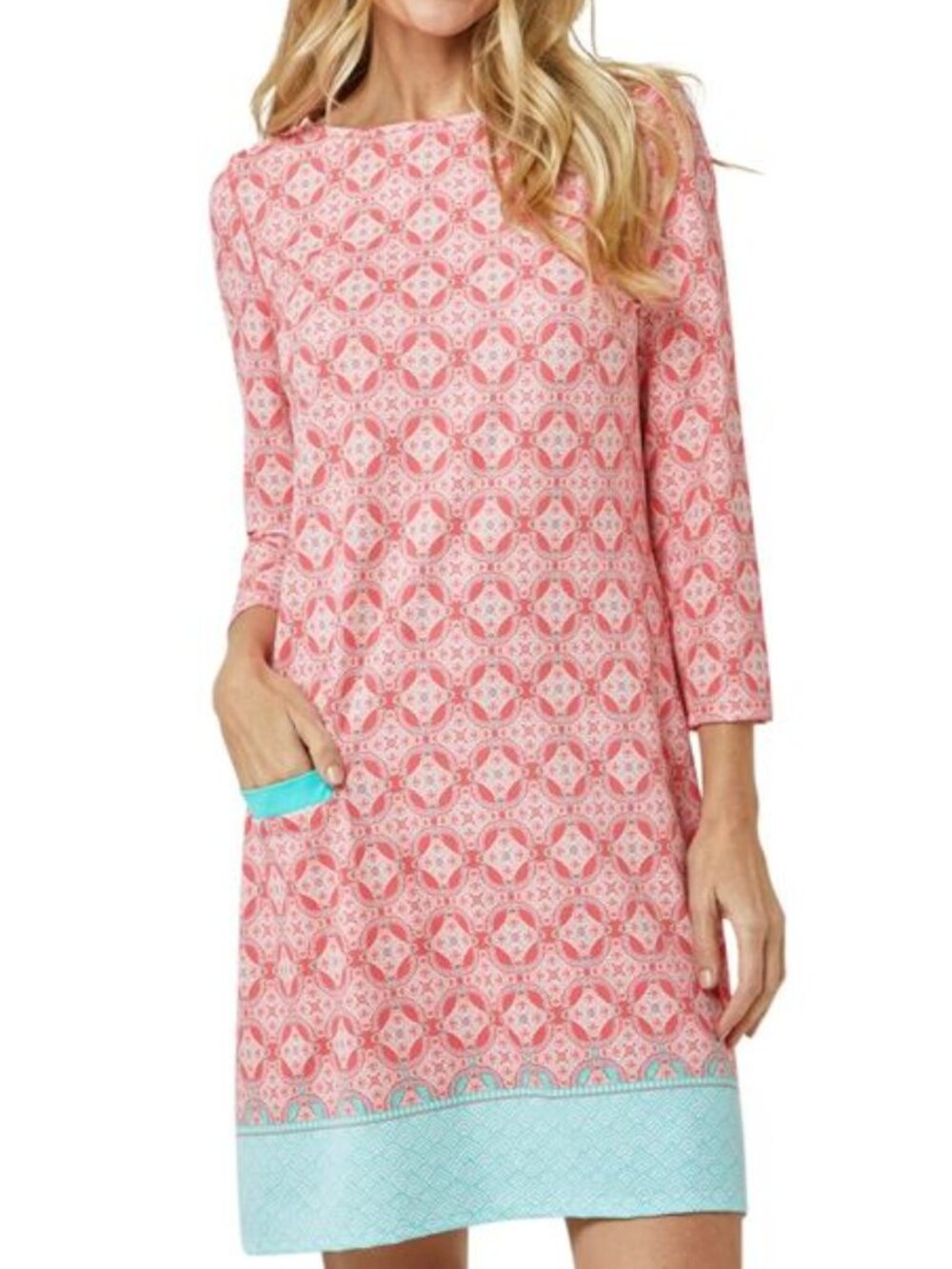 Cabana Life Coral Tides Pink and Blue Shift Dress Women's Size 2X